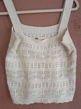 SO Crochet Knit Cream Vest Crop Top